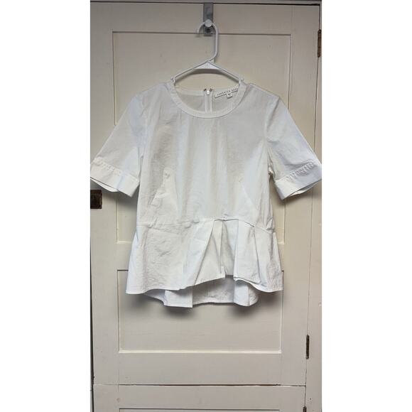 Veronica Beard Tops - Veronica Beard Peplum Blouse Top Shirt Womens 8 White Crew Neck Short Sleeve